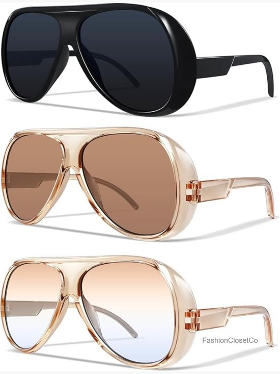 3-Pack Oversized Aviator Sunglasses, Tangle-Free Frame, UV Protection